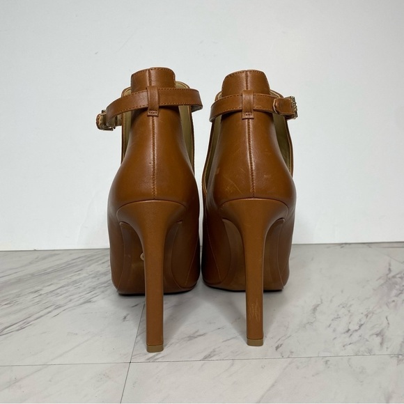 Michael Kors Lawson Open Toe Brown Leather Heeled Bootie 9M - Picture 3 of 16